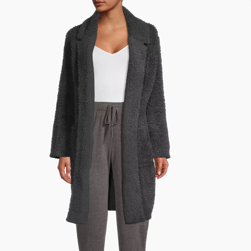 New Barefoot Dreams CozyChic Teddy Coat Coatigan Duster Cardigan Carbon Gray S/M - Picture 3 of 10